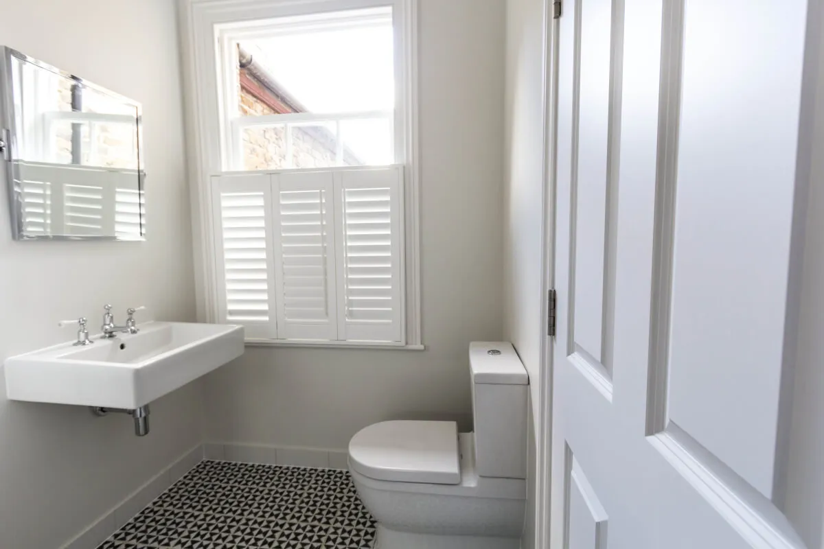 wooden sash window in bathroom